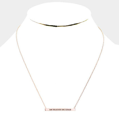 'She Believed She Could' Horizontal Metal Bar Pendant Necklace: Montana Boho Western Spirit Jewelry