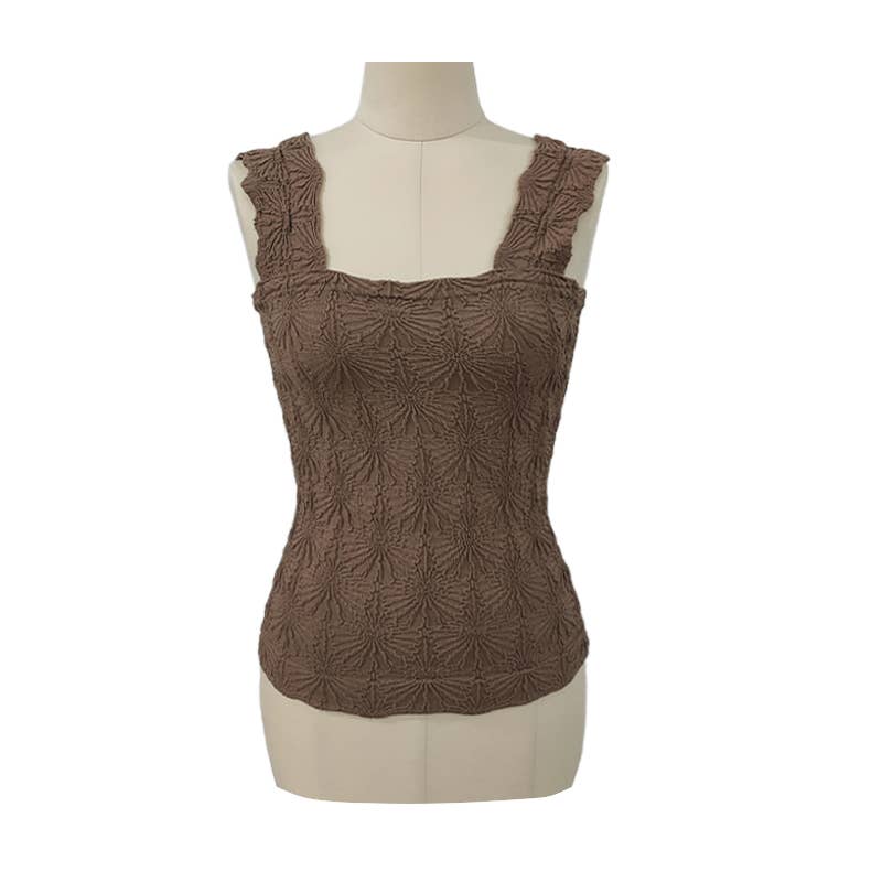 Floral Tone-On-Tone, Jacquard fitted Tank (Buttery Soft & Easy Fit—Stretchy)
