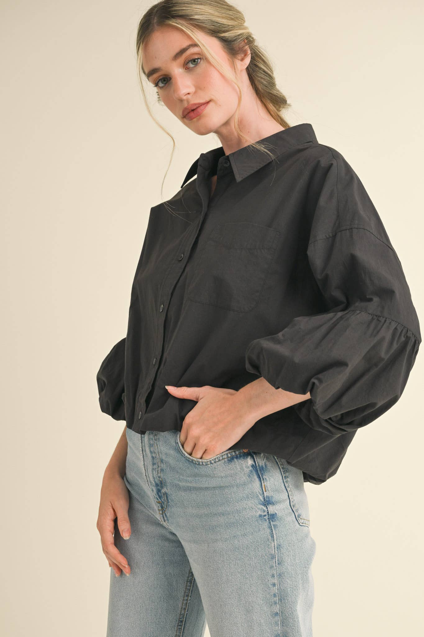 BUTTON DOWN BUBBLE SLEEVE TOP: FREE SPIRIT DREAMER Series: Boho &amp; Free-People loving styles.