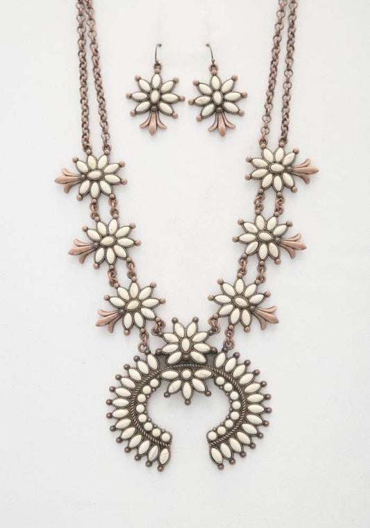 Montana Boho Western Spirit: HORSE SHOE DESIGN FLORAL NECKLACE &  EARRING SET