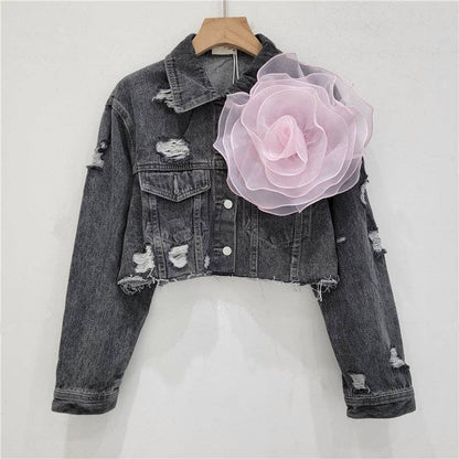 Be A Show-Stopper—Simply IRRESISTIBLE: Distressed Denim Jacket w/Floral Design