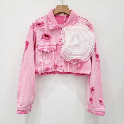 Be A Show-Stopper—Simply IRRESISTIBLE: Distressed Denim Jacket w/Floral Design