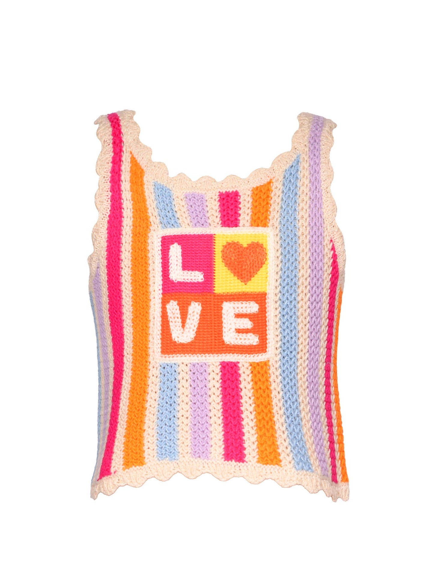 CROCHET STRIPE Tank TOP WITH LOVE APPLIQUE