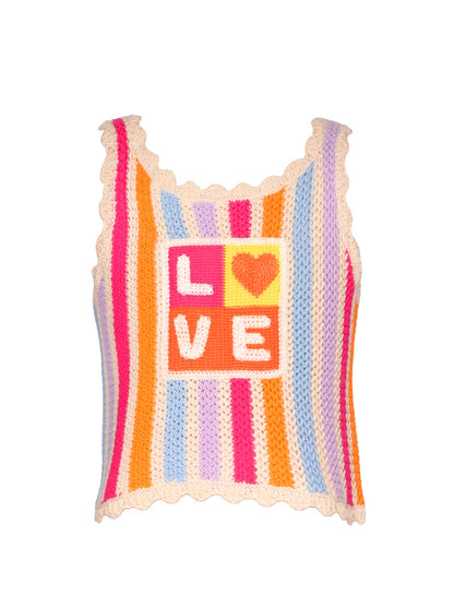 CROCHET STRIPE Tank TOP WITH LOVE APPLIQUE