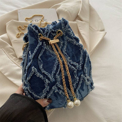 Denim Chain Strap Bucket Bag: Montana Boho Western Spirit Fashion