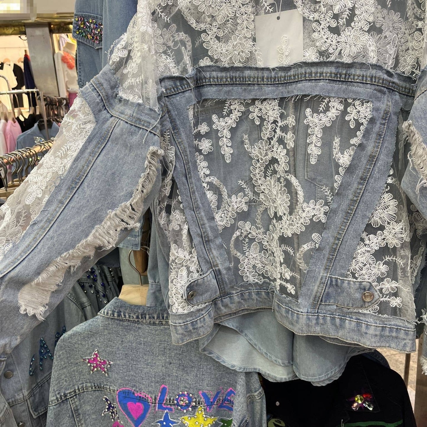 Sheer Floral Lightweight Embroidered Lace Denim Jacket— Montana Boho Western Spirit Fashion: