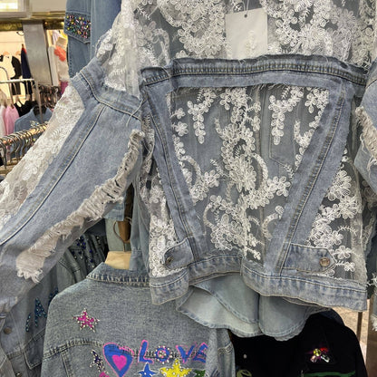 Sheer Floral Lightweight Embroidered Lace Denim Jacket— Montana Boho Western Spirit Fashion: