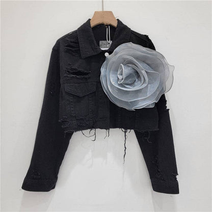 Be A Show-Stopper—Simply IRRESISTIBLE: Distressed Denim Jacket w/Floral Design