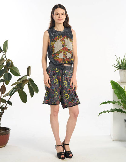 COTTON SLEEVELESS CROP TOP — Mushroom Peace Sign