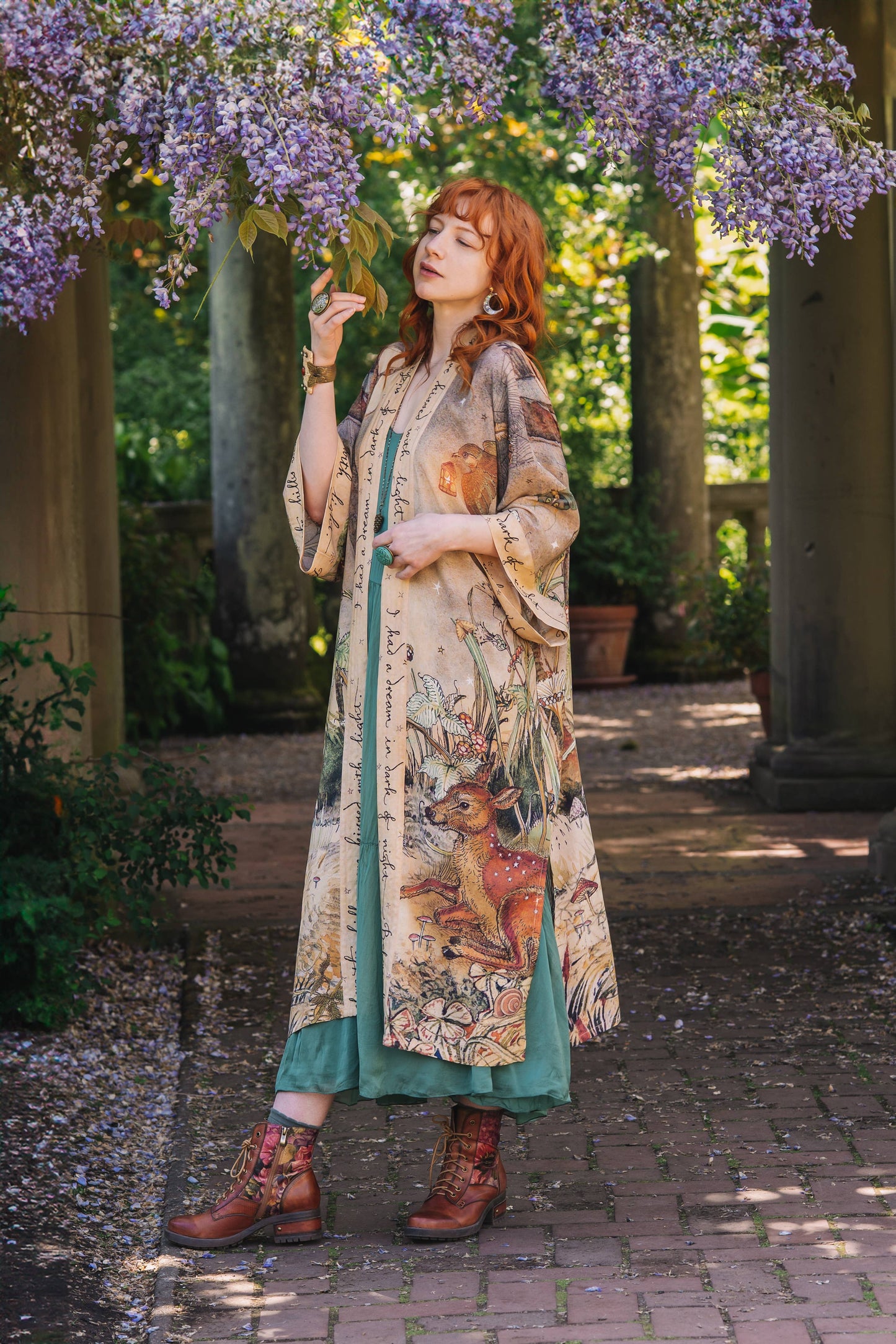 Duster: Lovelight Opera Duster Kimono Robe w/woodland deer & swallow