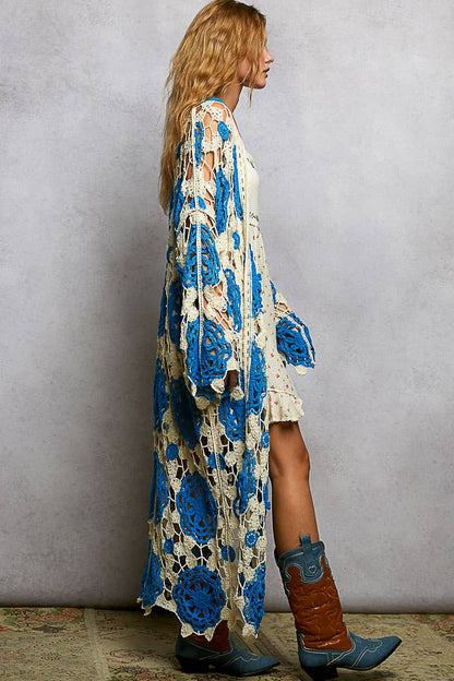 Maxi Long Sleeve Crochet Open Cardigan