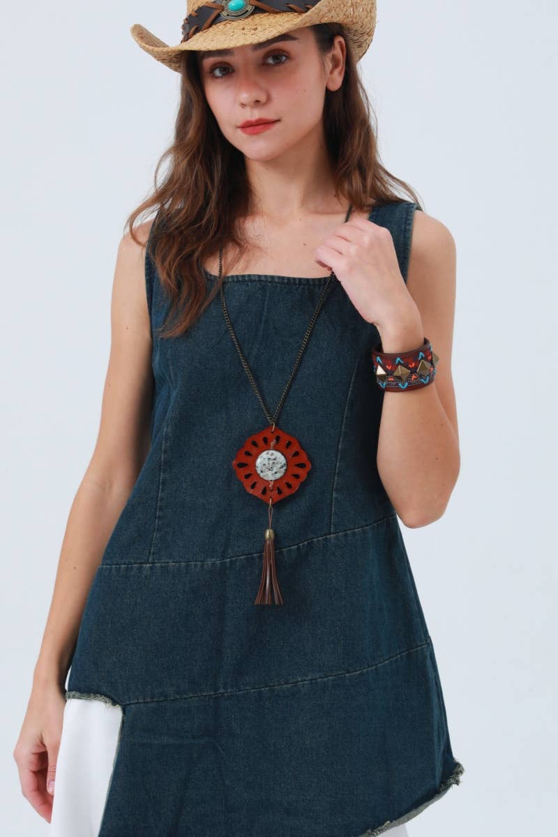 Leather & Mineral Pendant— Montana Boho Western Spirit Jewelry: