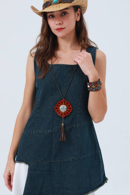 Leather & Mineral Pendant— Montana Boho Western Spirit Jewelry:
