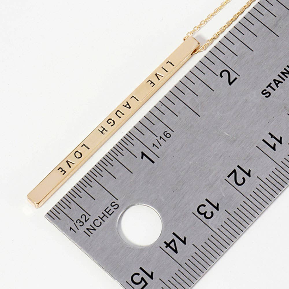 Live, Laugh,& Love—Brass Metal Bar Pendant Necklace: Montana Boho Western Spirit Jewelry: