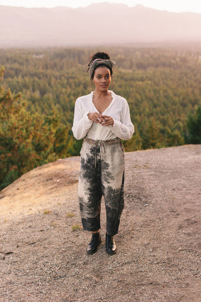 "Still I Rise"  Linen Cropped Artist Pant w/ Sunrise, Woman— FREE SPIRIT DREAMER Series: Boho & Free-People loving styles.