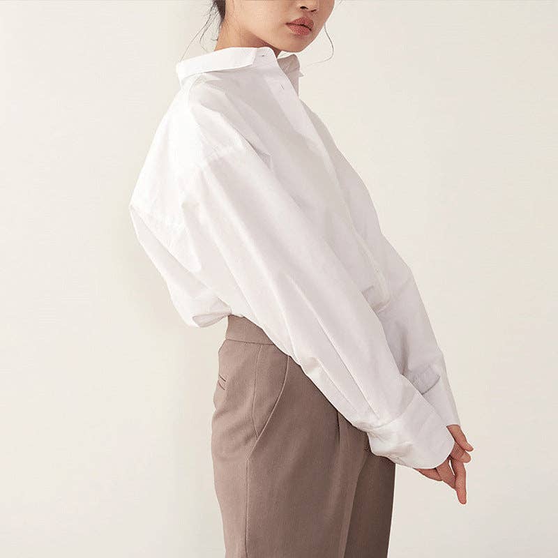 Be A Show-Stopper—Simply IRRESISTIBLE: Blue Oversized Cotton Shirt Button-Down Casual Long Sleeve Top