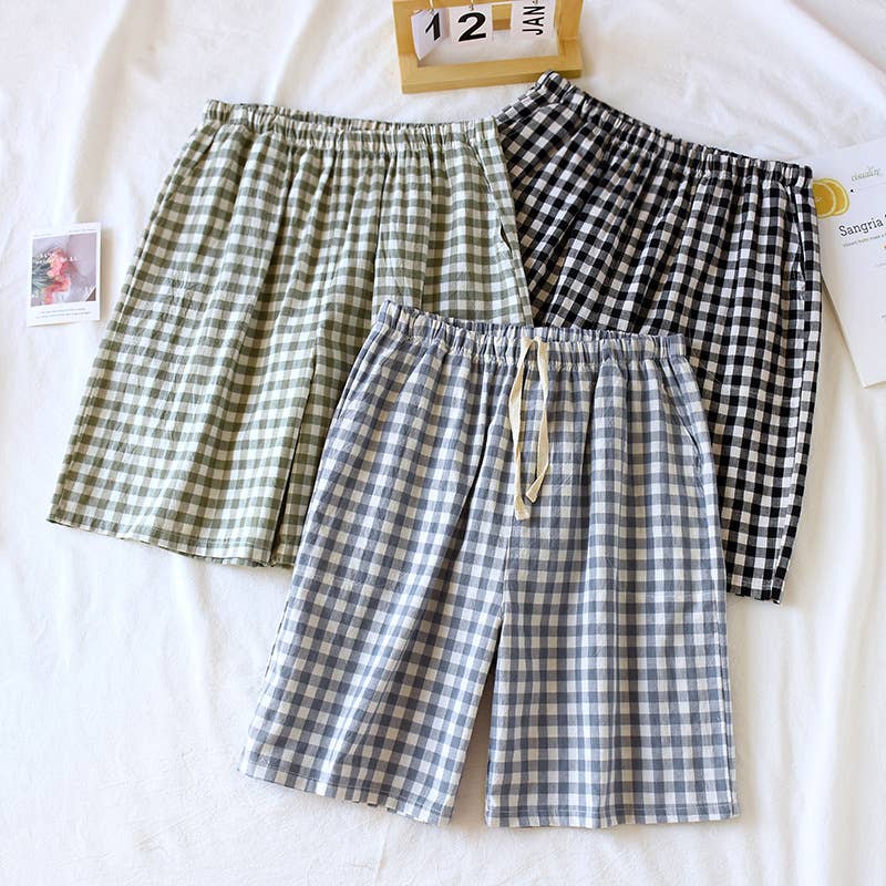 Soft cozy easy Gingham short cotton daily lounge short