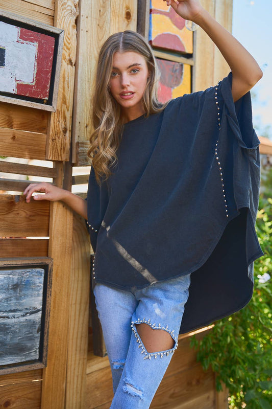 Simply Irresistible, Be the showstopper:  Roll-Up Sleeve Studded High Low Tee