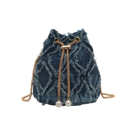Denim Chain Strap Bucket Bag: Montana Boho Western Spirit Fashion