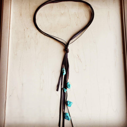 Leather Lasso Necklace with Turquoise Accents --Montana Boho Western Spirit Jewelry