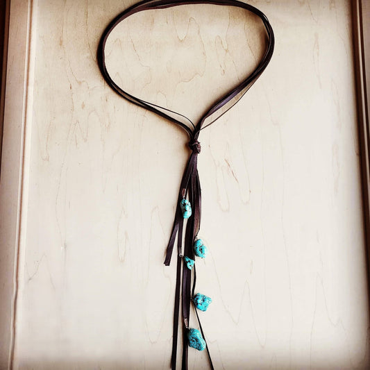 Leather Lasso Necklace with Turquoise Accents --Montana Boho Western Spirit Jewelry