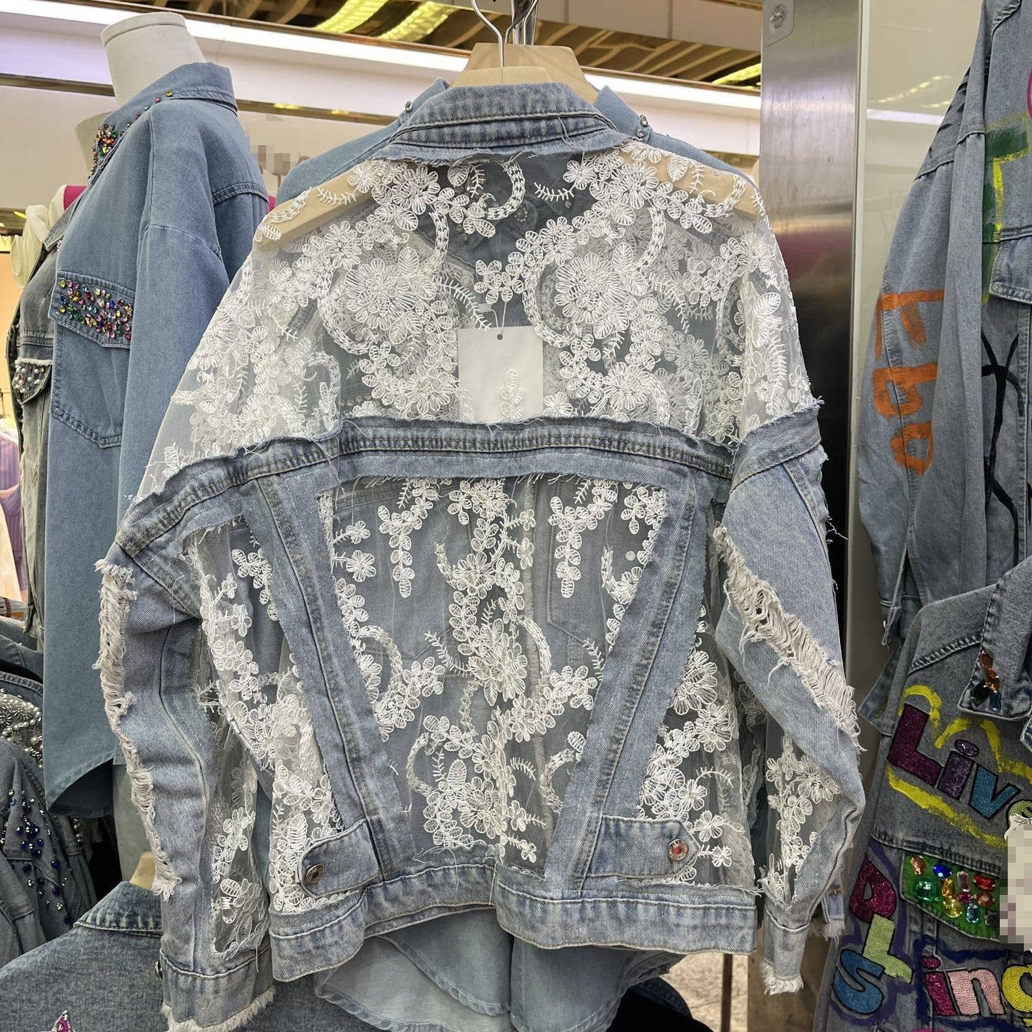 Sheer Floral Lightweight Embroidered Lace Denim Jacket— Montana Boho Western Spirit Fashion:
