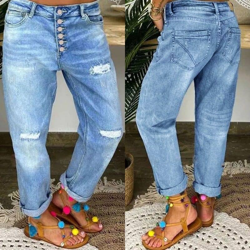 Loose Distressed traight Leg Pants: Montana Boho Western Spirit Fashion:
