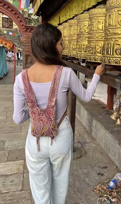 FREE SPIRIT DREAMER Series: Light Purple Cotton Crossbody Bag with Hand-Woven Flower