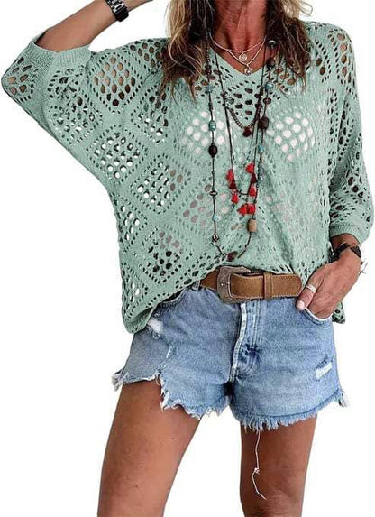 Bohemian Hollow Batwing Sleeve Crochet Poncho Top