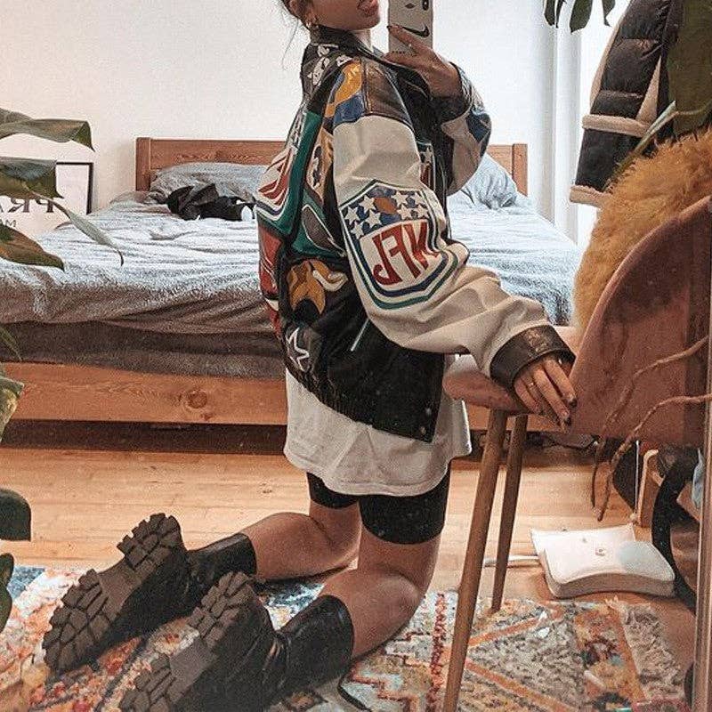 Casual Loose Fit Long Sleeve Jacket With Colorful Print (NFL)