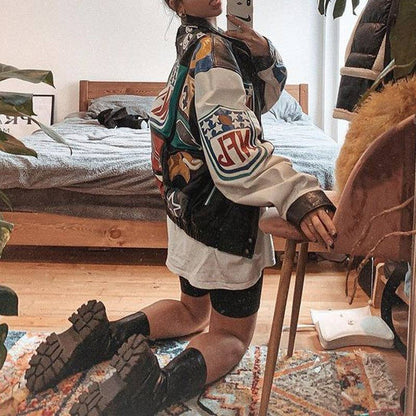Casual Loose Fit Long Sleeve Jacket With Colorful Print (NFL)