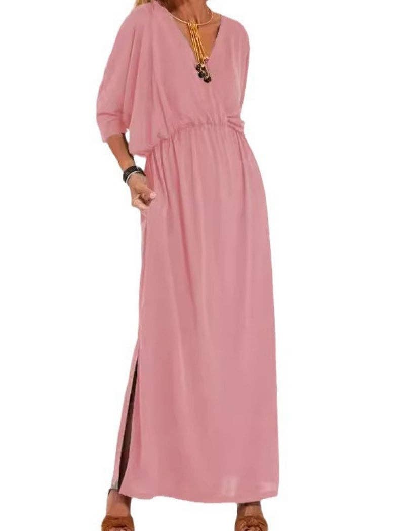 V-Neck Batwing Sleeve Maxi Dress with Pockets: Be A Show-Stopper—Simply IRRESISTIBLE