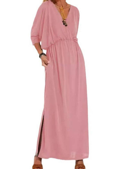 V-Neck Batwing Sleeve Maxi Dress with Pockets: Be A Show-Stopper—Simply IRRESISTIBLE