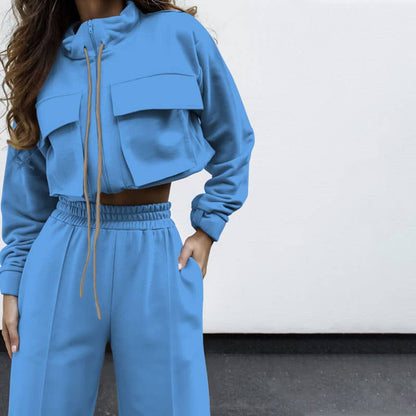 Casual Comfort Series: Drawstring zip-up sweatshirt & pant (Teal 2-PC)