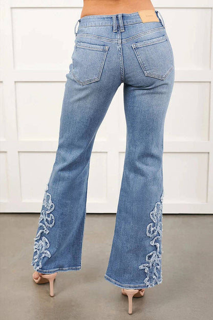 Montana BoHo: Stretchy Embelished Low Rise Flare Detailed Jeans