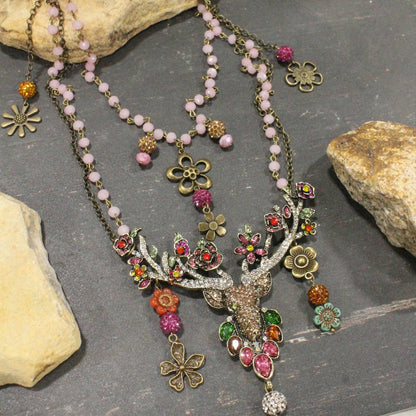 Dolled Up Doe & Flowers Layered Necklace: FREE SPIRIT DREAMER Series: Boho & Free-People loving styles.