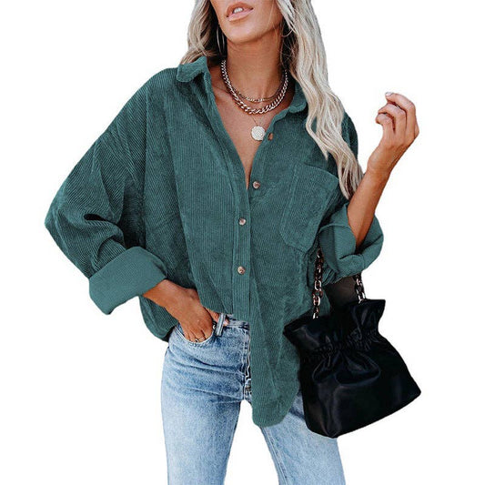 Montana Boho Western Spirit Fashion: Oversized Corduroy Button-Up Shirt