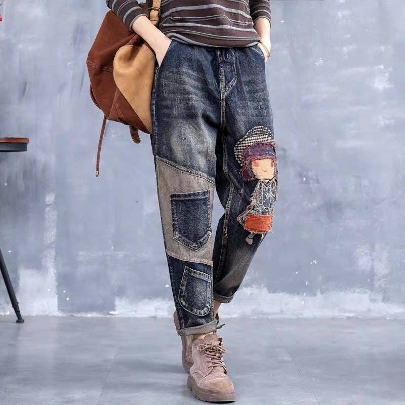 Retro Embroidery Patchwork Jeans: FREE SPIRIT DREAMER Series: Boho & Free-People loving styles.