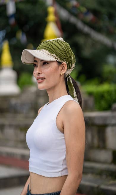 FREE SPIRIT DREAMER Series: Green Stonewash Solid Color Cap with Headband | Tie at Back