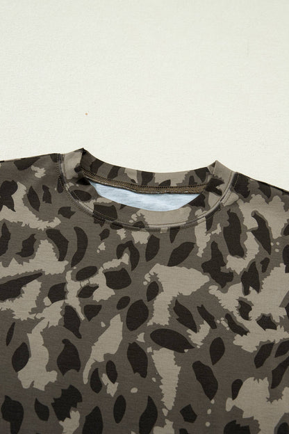 Leopard Print Mock Neck Cap Sleeve Tee: Montana Boho Western Spirit Fashion