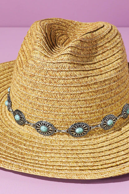 Shapeable Straw Cowboy Hat With Concho Band: Montana Boho Western Spirit Accessories