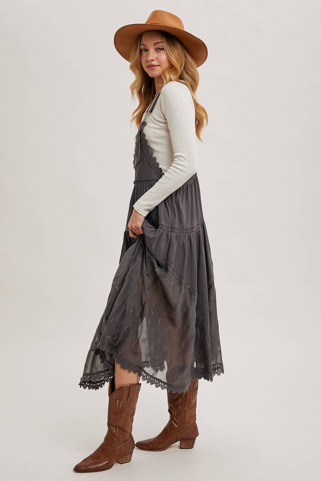 FREE SPIRIT DREAMER Series: LACE EMBROIDERED TULLE BIB MAXI DRESS