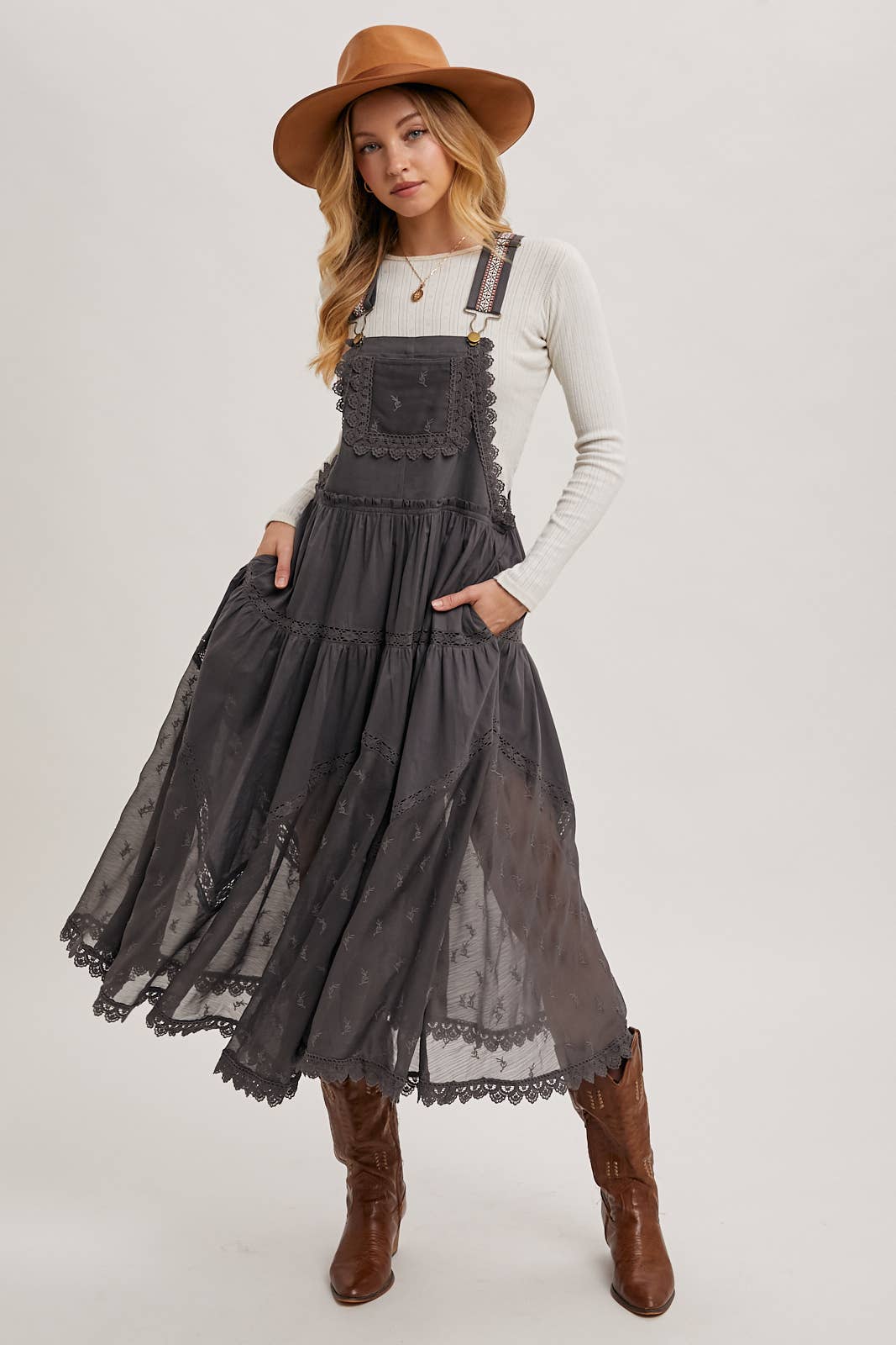 FREE SPIRIT DREAMER Series: LACE EMBROIDERED TULLE BIB MAXI DRESS