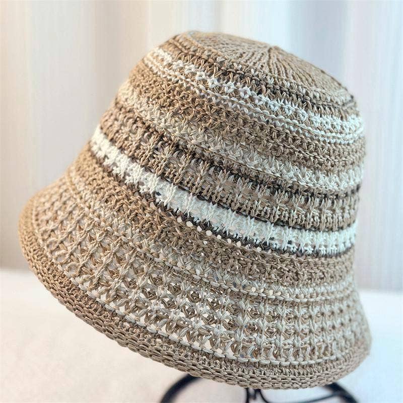 Boho Striped Straw Bucket Hat Breathable Sun Hat: Montana Boho Western Spirit Fashion