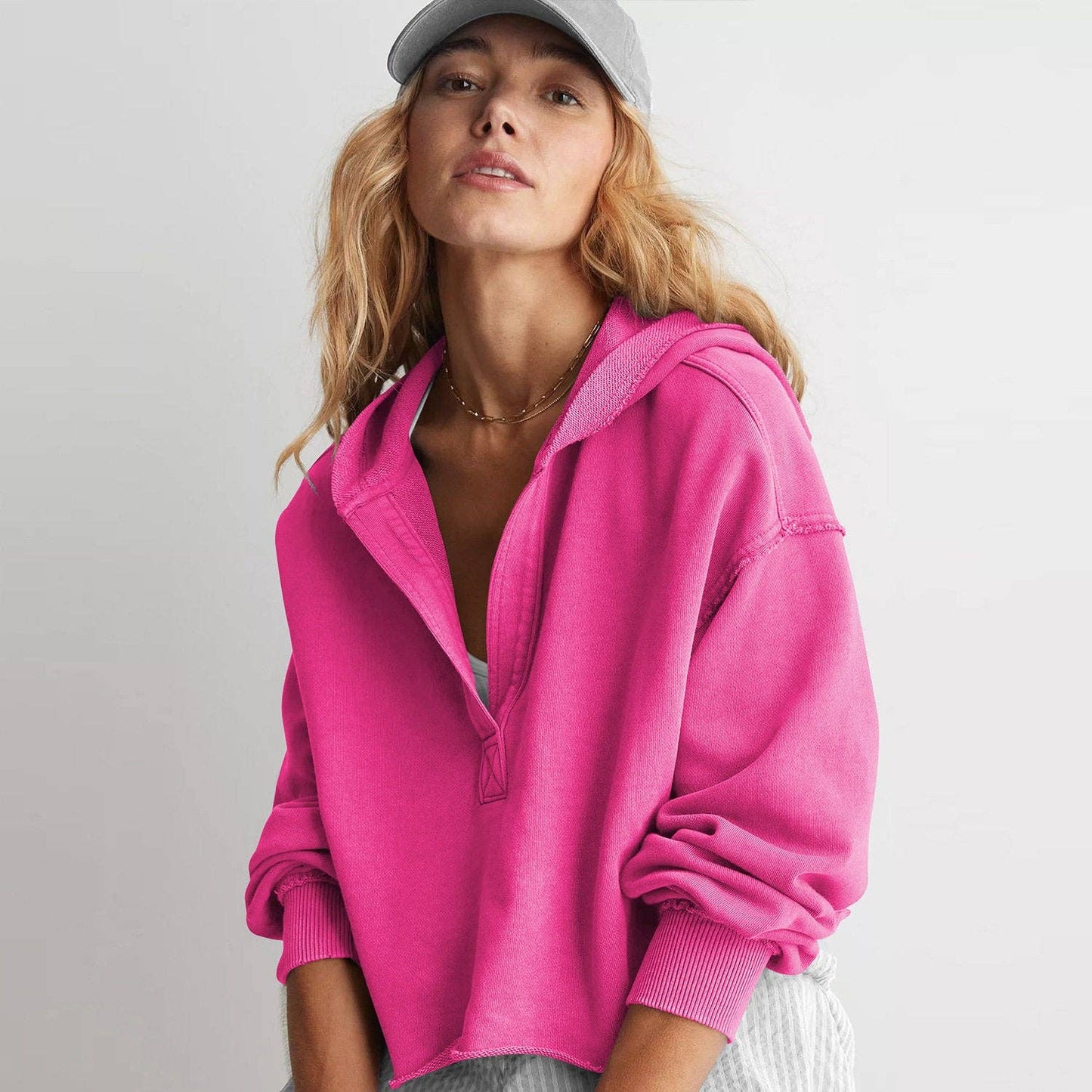 V-Neck Hoodie Long Sleeve Pullover Sweatshirt