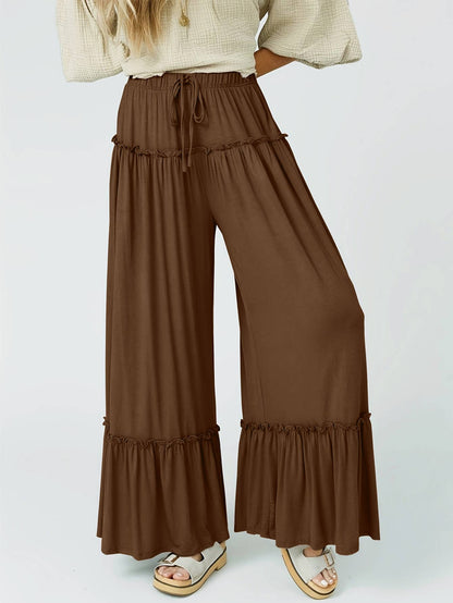 Ruffle Tiered Lace-Up Pants: Flirty Ruffle  & Light Weight—Montana Boho Western Spirit Fashion: