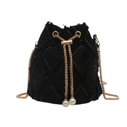 Denim Chain Strap Bucket Bag: Montana Boho Western Spirit Fashion