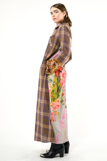 BoHo Fashion: Anna Button Up Shirt Dress | Plaid Maxi | Peacock Print