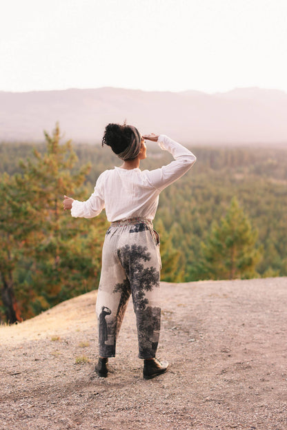 "Still I Rise"  Linen Cropped Artist Pant w/ Sunrise, Woman— FREE SPIRIT DREAMER Series: Boho & Free-People loving styles.