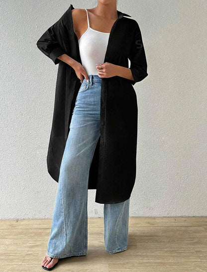 Be A Show-Stopper—Simply IRRESISTIBLE:Solid Mid-Sleeve Long Cardigan Shirt